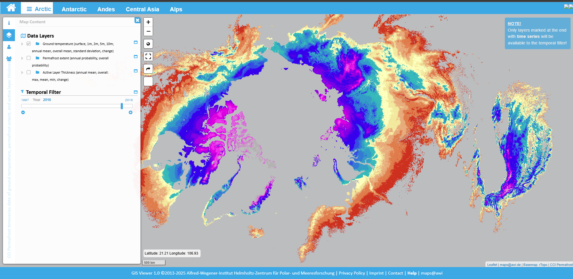 Evolución de la temperatura del permafrost según AWI GlobPermafrost